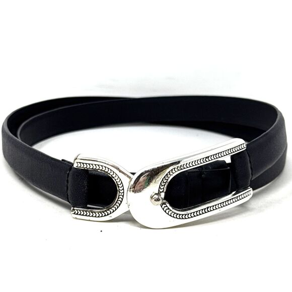 CHICO\'S Leather & Silver Hook Buckle Belt Womens M/L Black Adjustable Statement main image 8